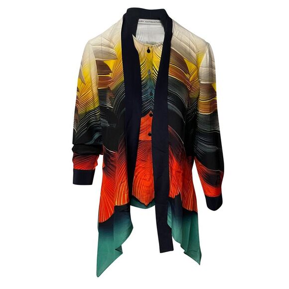Mary Katrantzou Flight Feather Print Blouse in Multicolor Silk - Picture 1 of 8